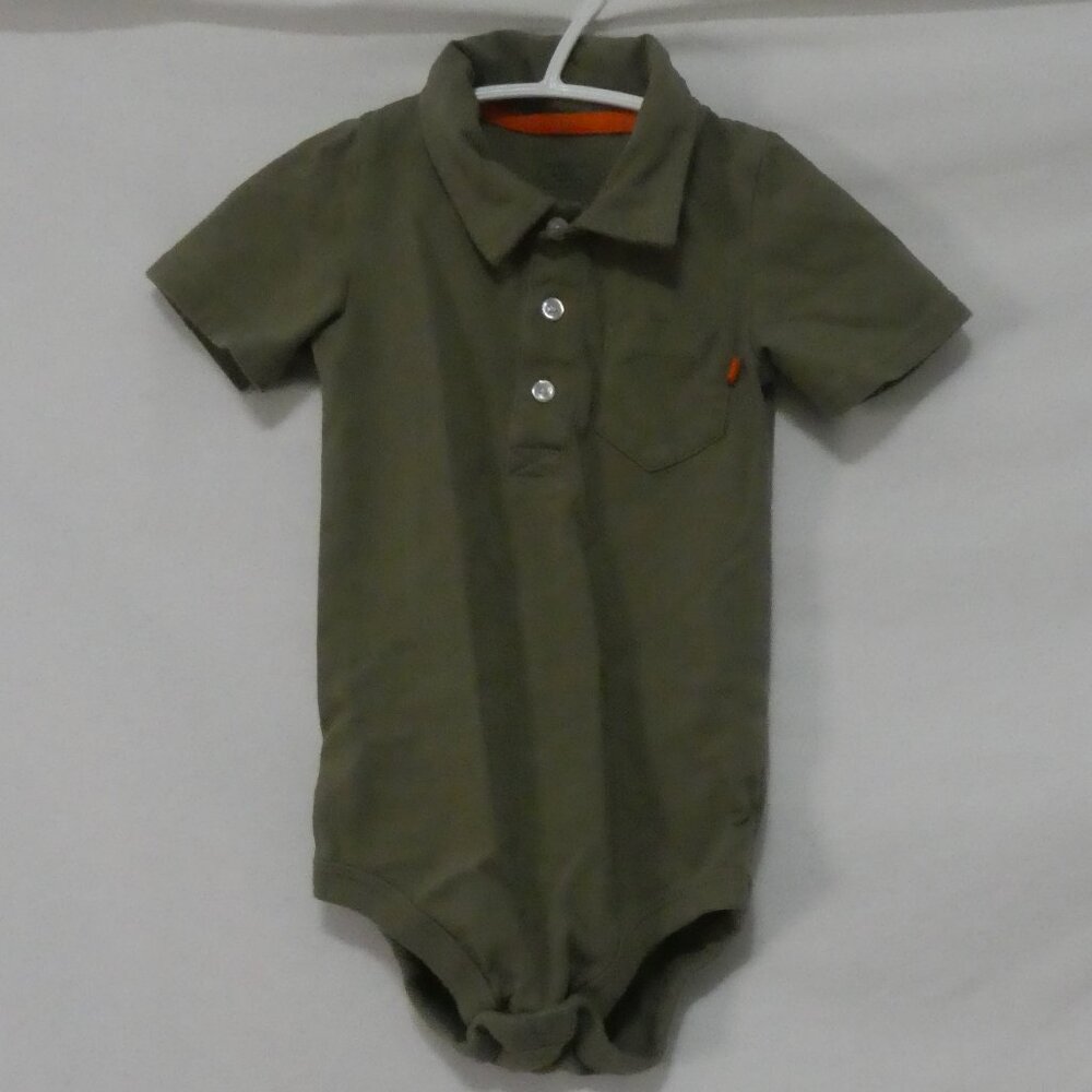 GEORGE 18-24 months Olive Green Short Sleeve Cotton Bodysuit Onesie With Pocket